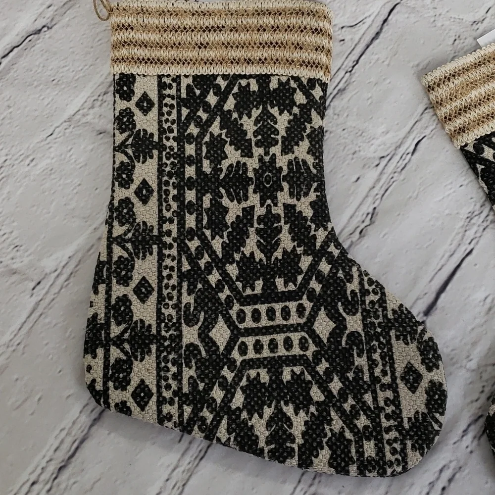 Boho NWT Christmas Stockings. Black & Cream 100% Cotton Washable Price Firm!